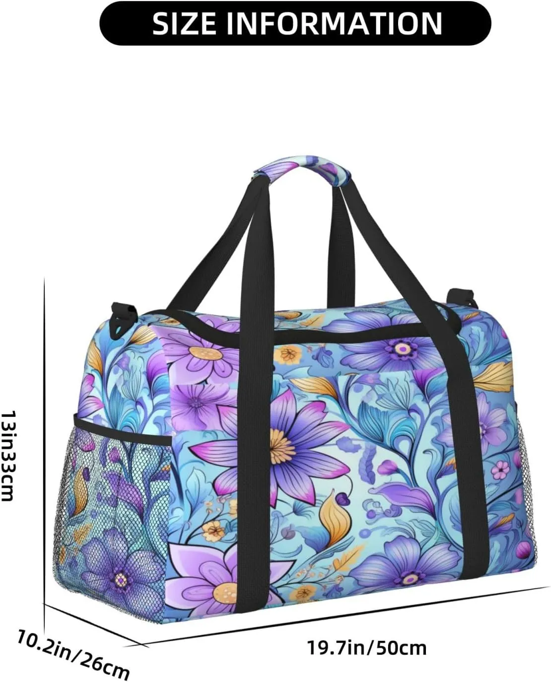Travel Duffel Bag For Men Women, Purple Floral Pattern Carry On Sport Gym Bag With Shoulder Strap Lightweight Waterproof Weekender Bag Overnight Bag