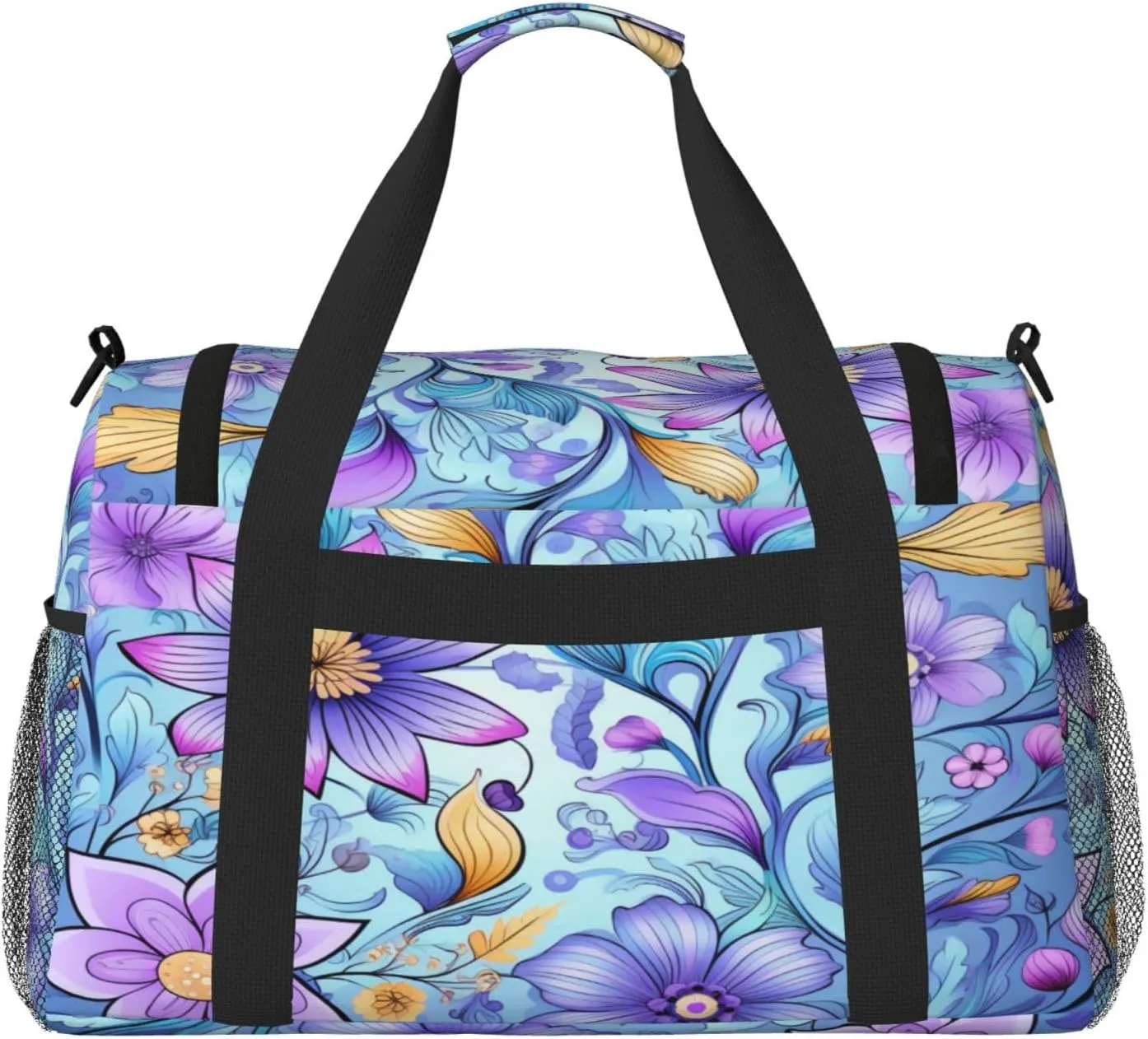 Travel Duffel Bag For Men Women, Purple Floral Pattern Carry On Sport Gym Bag With Shoulder Strap Lightweight Waterproof Weekender Bag Overnight Bag