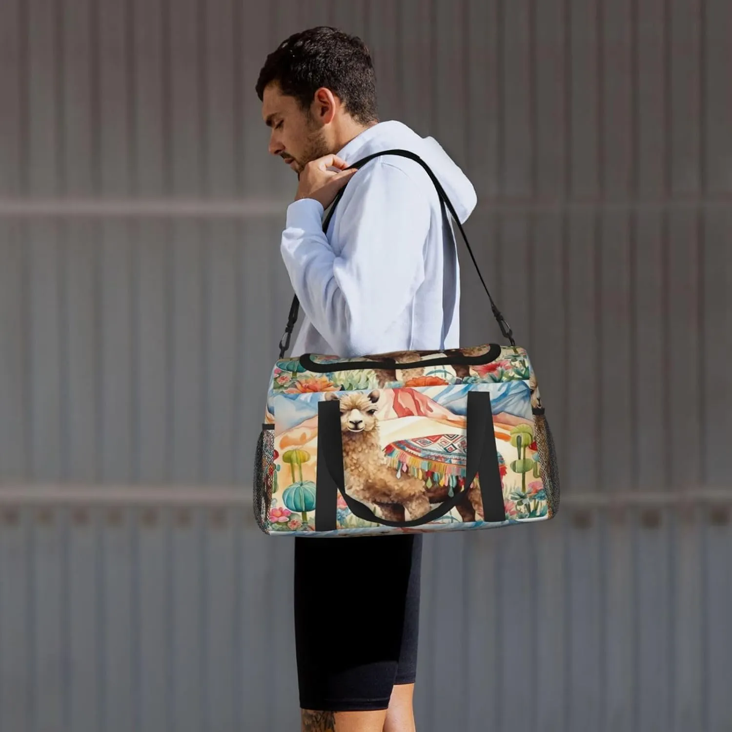 Travel Duffel Bag For Men Women, Watercolour Camel Cactus Alpaca Carry On Sport Gym Bag With Shoulder Strap Lightweight Waterproof Weekender Bag Overnight Bag