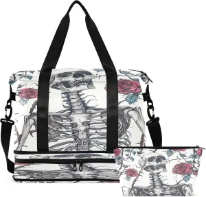 Travel Duffel Bag Skeleton with Thorns Gym Duffel Bag for Men & Women with Shoe & Wet Compartment Shoulder Weekender Overnight Bag