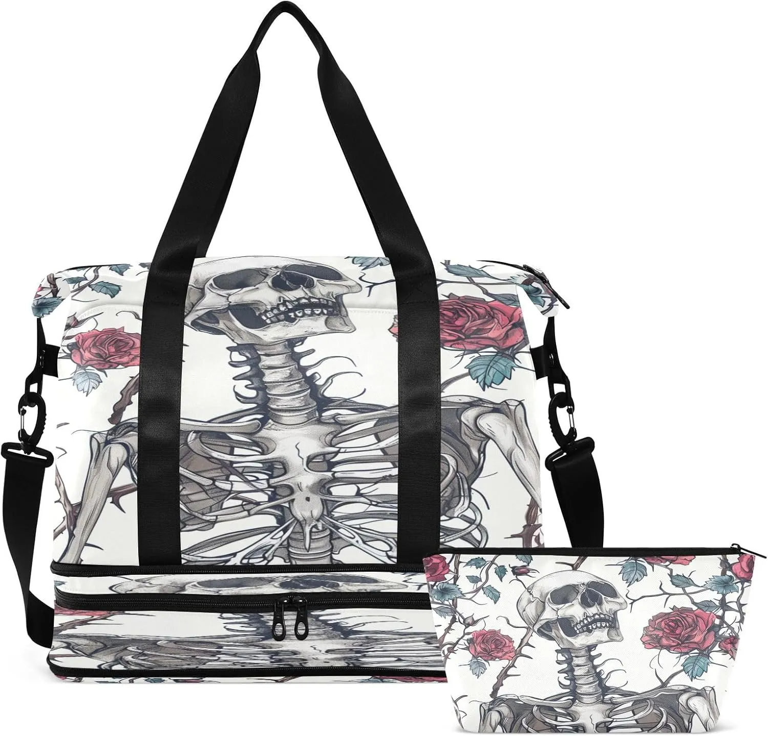 Travel Duffel Bag Skeleton with Thorns Gym Duffel Bag for Men & Women with Shoe & Wet Compartment Shoulder Weekender Overnight Bag
