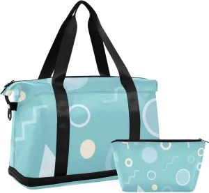 Travel Duffel Bag Triangle and Circle Pattern Gym Duffel Bag for Men & Women with Shoe & Wet Compartment Shoulder Weekender Overnight Bag