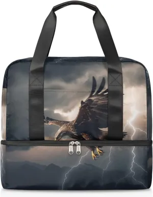 Travel Duffel Bags Lightning Eagle Sports Gym Bag with Wet Pocket & Shoes Compartment Large Duffel Bags Waterproof Overnight Bag Weekender Bags for Women Men