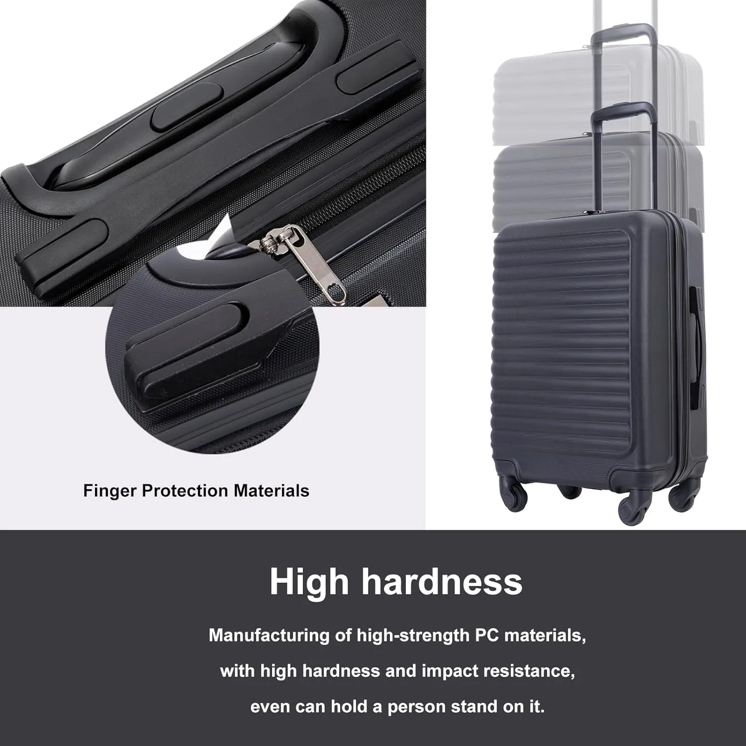 Travelhouse luggage,Hardside Carry On Travel Suitcase with Spinner Wheels, Multi-directional Spinner Wheels Uprigth Lightweight Underseater for Airplanes (Black Gray)