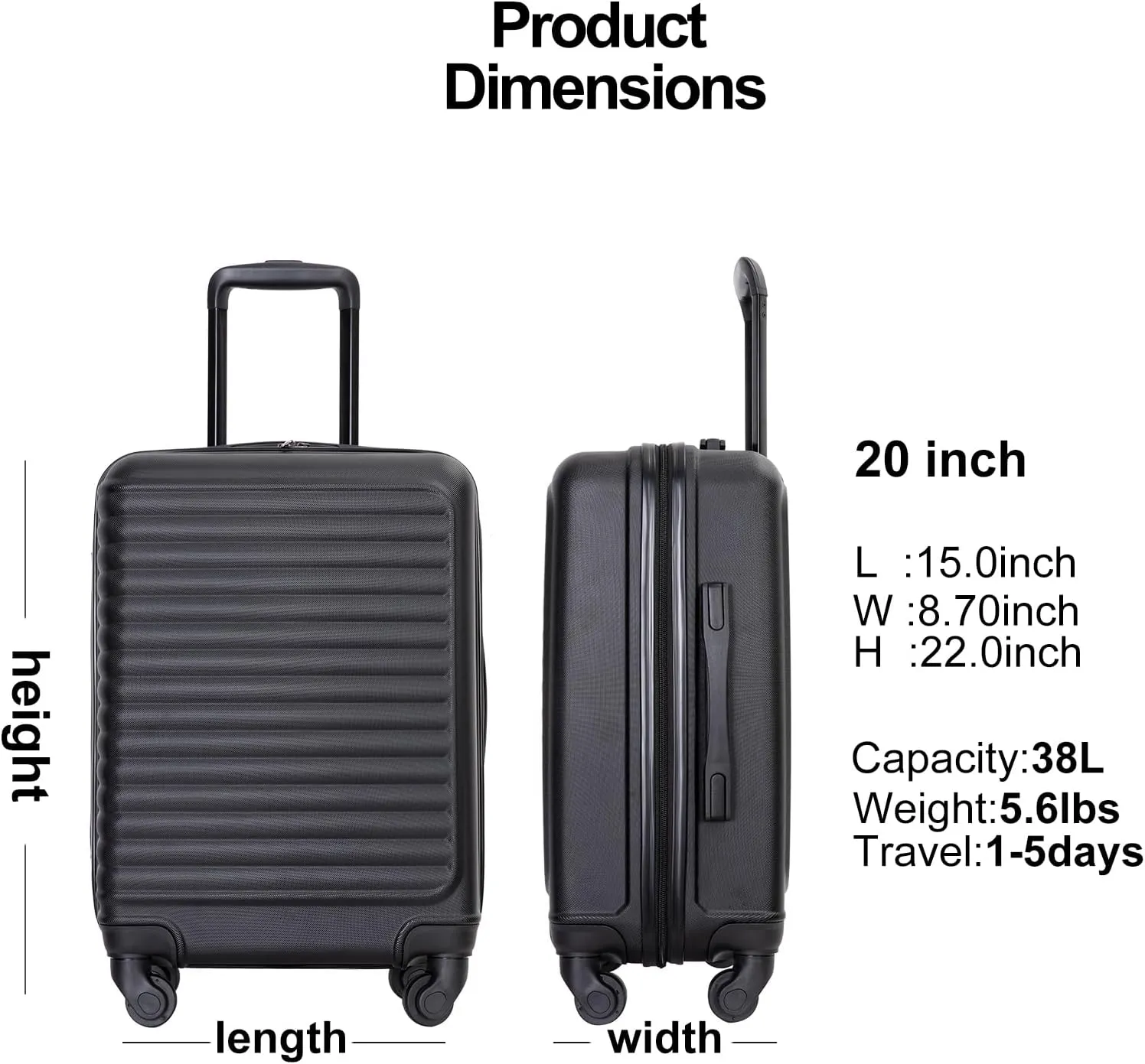 Travelhouse luggage,Hardside Carry On Travel Suitcase with Spinner Wheels, Multi-directional Spinner Wheels Uprigth Lightweight Underseater for Airplanes (Black Gray)