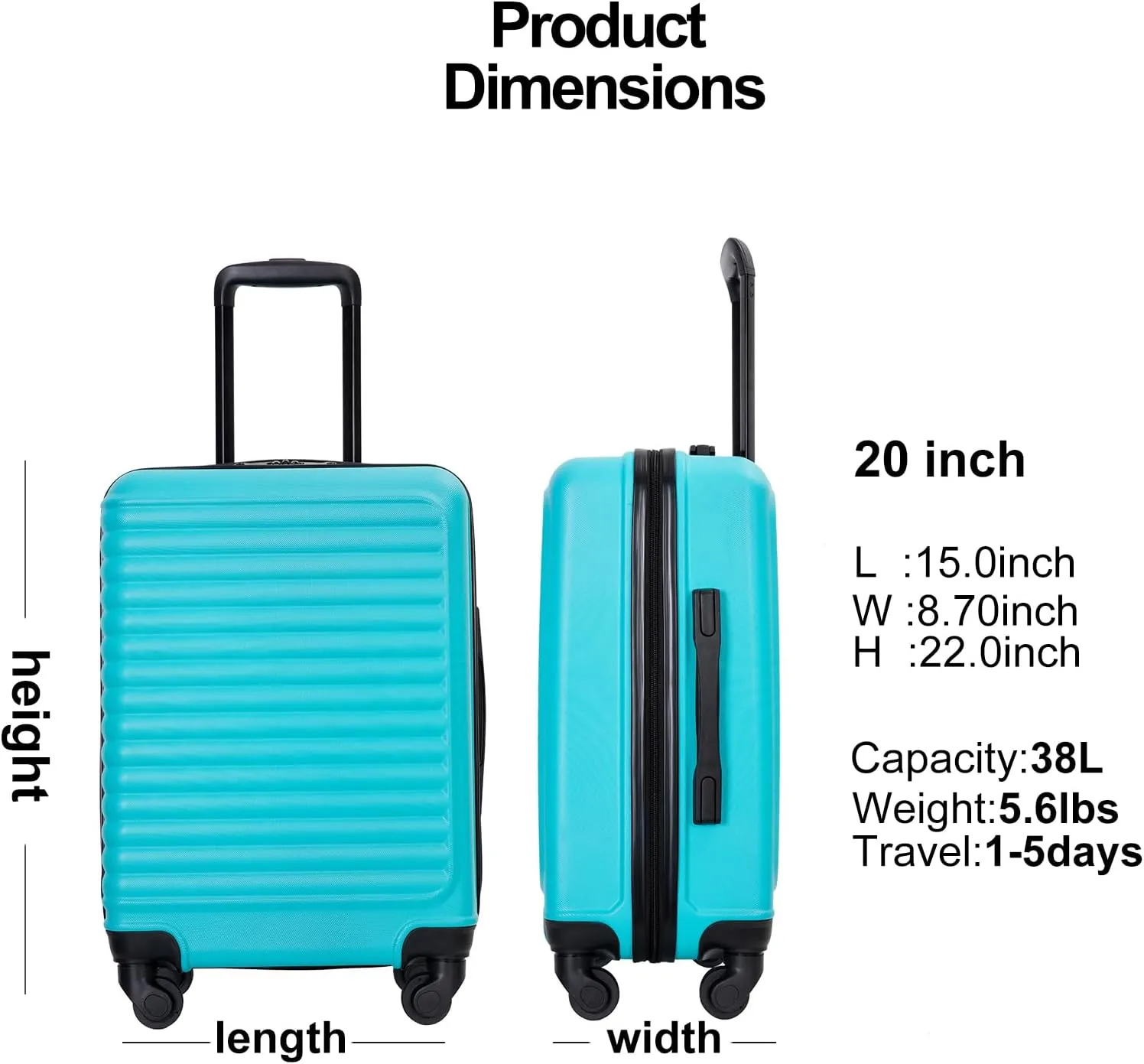 Travelhouse luggage,Hardside Carry On Travel Suitcase with Spinner Wheels, Multi-directional Spinner Wheels Uprigth Lightweight Underseater for Airplanes (Green)