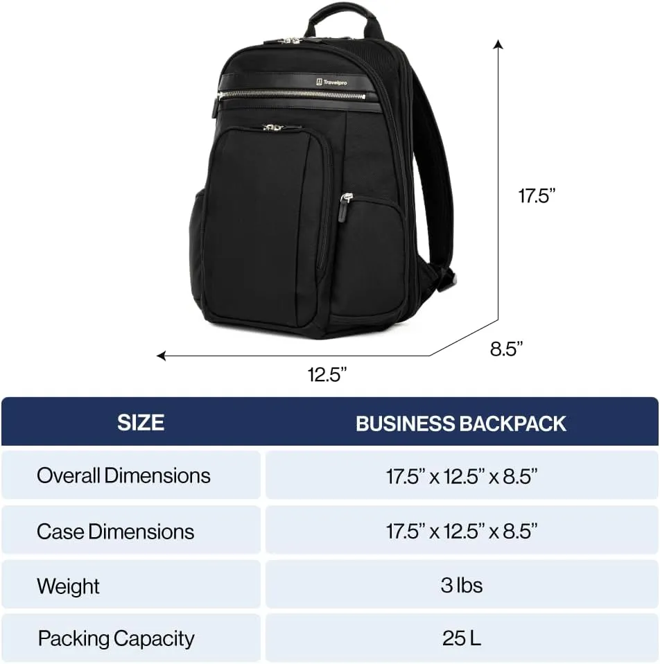 Travelpro Platinum Elite Business Laptop Travel Backpack, Fits up to 16 Inch Laptop, Water Resistant, Men and Women, Black
