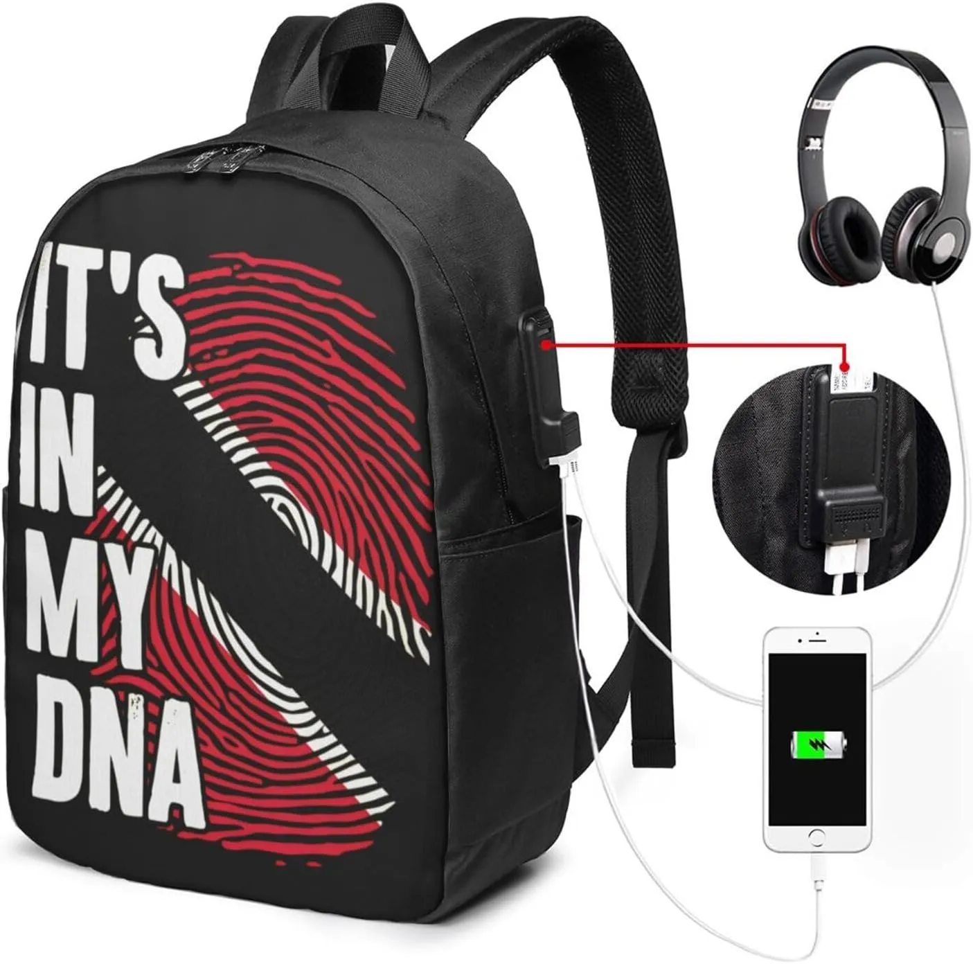 Trinidad and Tobago It's in My Travel Backpack 17-Inch Laptop Backpacks Business Rucksack Casual Sport Daypack with USB Charging Port Carry-on Bag for Camping Biking