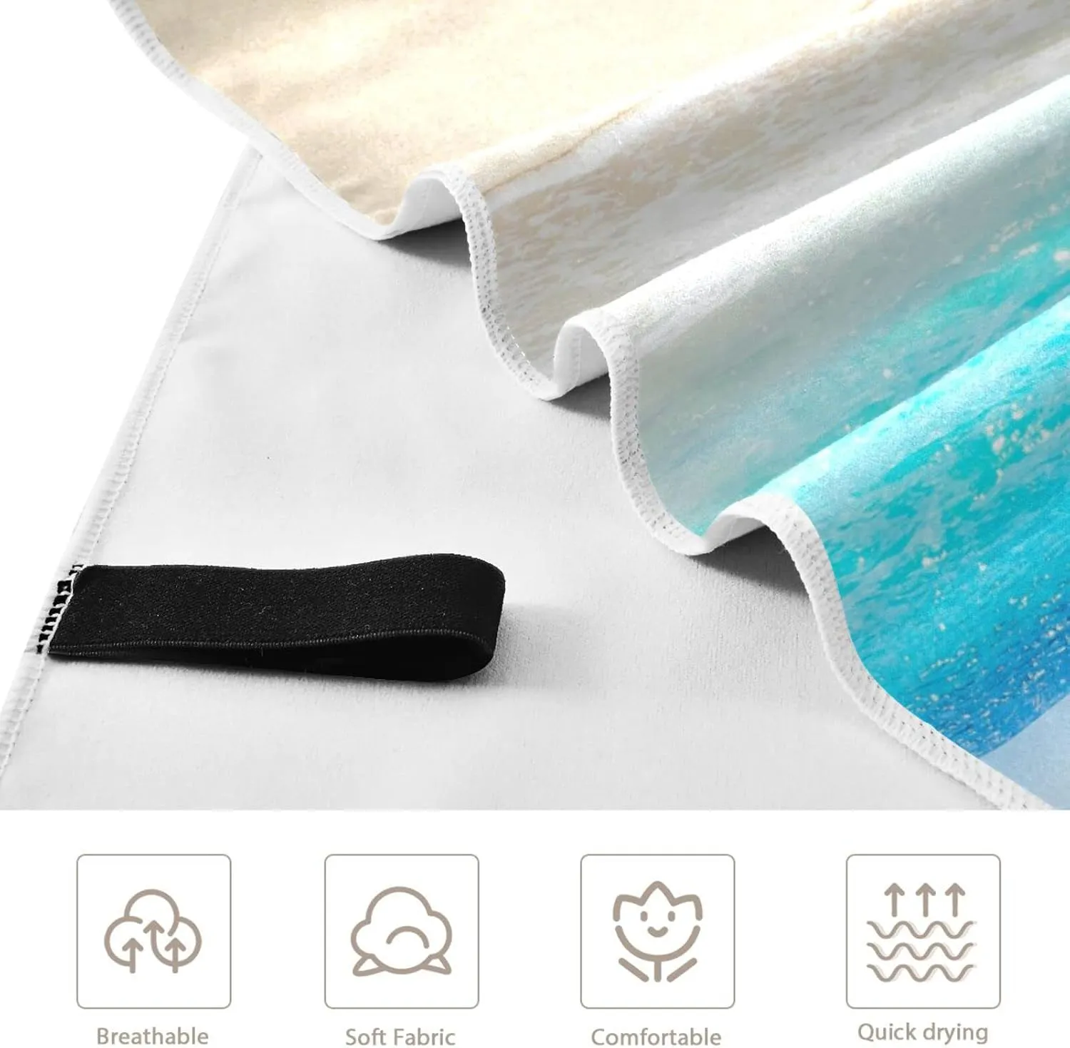 Tropical Beach Sand Sea Blue Sky Turquoise Ocean Water White Cloud Quick Drying Beach Towel, Foldable Yoga Towel, Soft Sport Towel, Sweat Absorbent Towel with Storage Mesh Bag 30 x 60 inch (S)