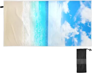 Tropical Beach Sand Sea Blue Sky Turquoise Ocean Water White Cloud Quick Drying Beach Towel, Foldable Yoga Towel, Soft Sport Towel, Sweat Absorbent Towel with Storage Mesh Bag 30 x 60 inch (S)