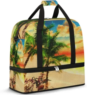 Tropical Beach Sunset Travel Duffel Bag, Travel Essentials, Gym Bag for Women, Weekender Overnight Bag With Shoes Compartment, Carry On Bags for Airplanes