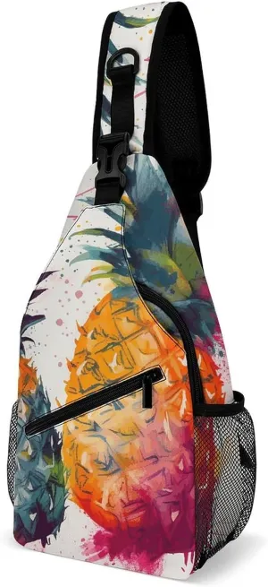 Tropical Fruit Watercolor Pineapple Sling Bag for Men Women Travel Crossbody Bags Large Hiking Sling Backpack Chest Bag Man Purse