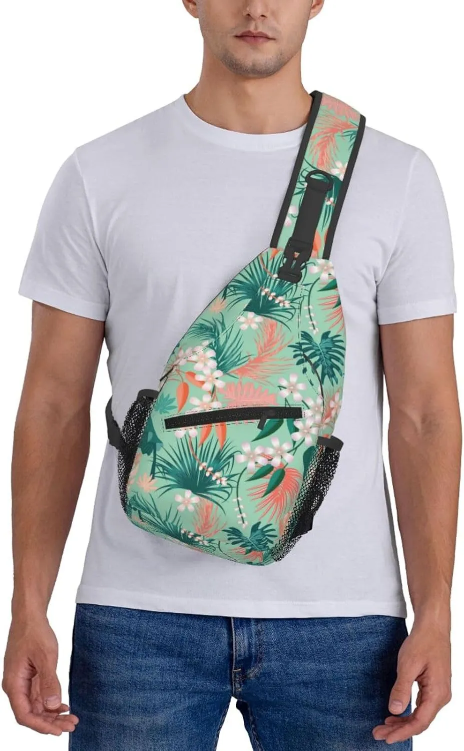 Tropical Hawaiian Flowers Sling Backpack, Multipurpose Crossbody Shoulder Bag Travel Hiking Daypack for Women Men