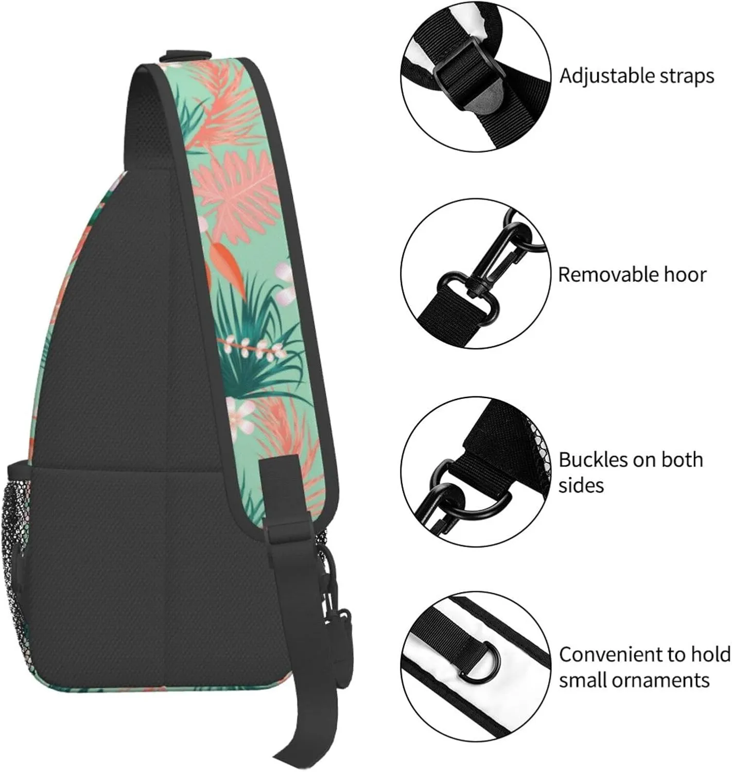 Tropical Hawaiian Flowers Sling Backpack, Multipurpose Crossbody Shoulder Bag Travel Hiking Daypack for Women Men