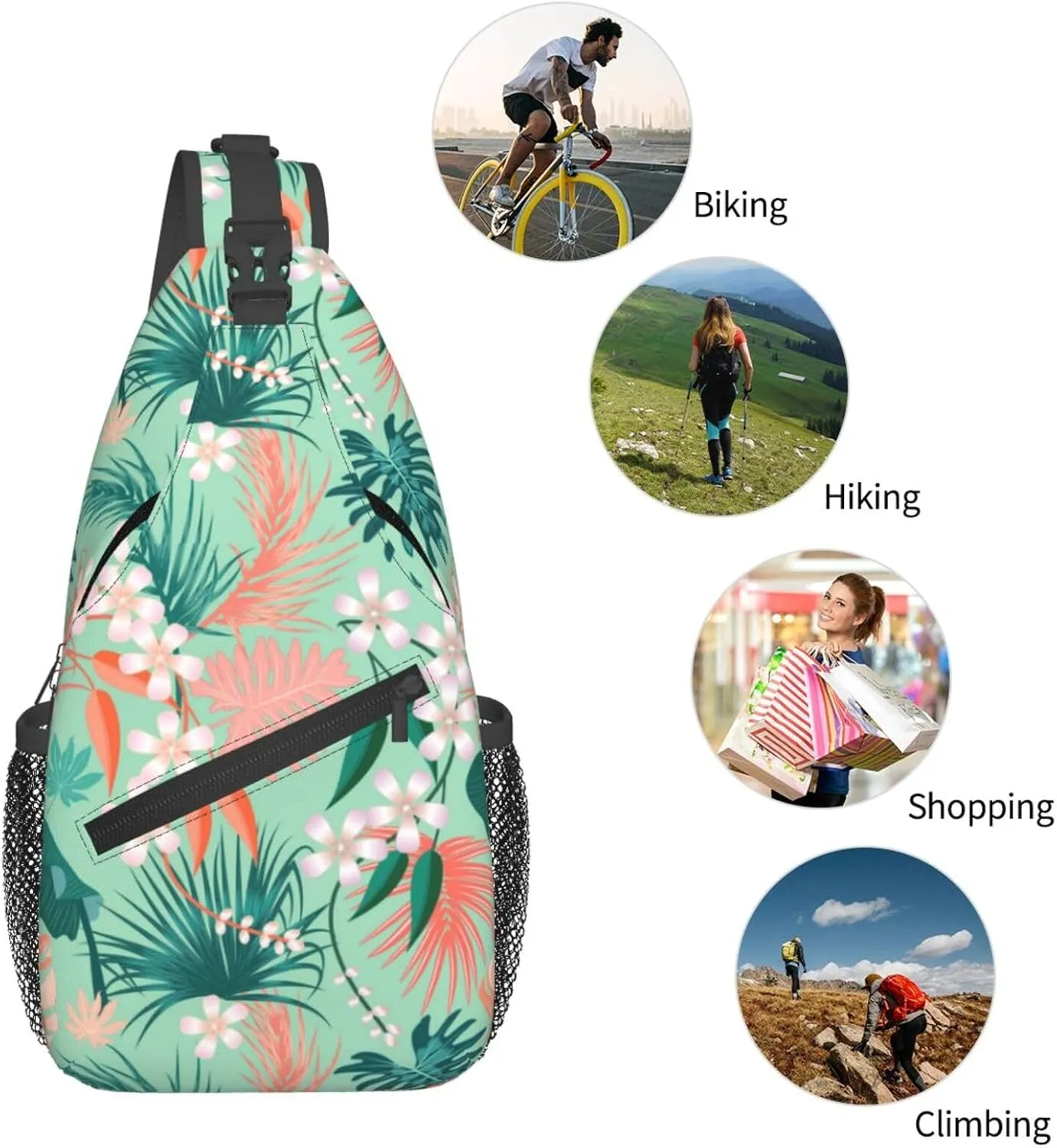Tropical Hawaiian Flowers Sling Backpack, Multipurpose Crossbody Shoulder Bag Travel Hiking Daypack for Women Men