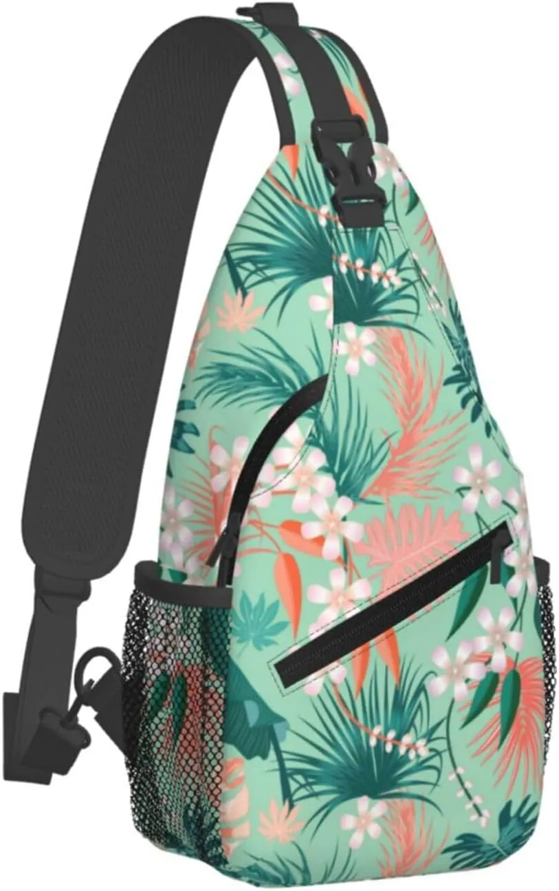 Tropical Hawaiian Flowers Sling Backpack, Multipurpose Crossbody Shoulder Bag Travel Hiking Daypack for Women Men
