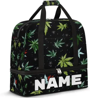 Tropical Marijuana Leaf Custom Foldable Duffle Bag with Shoes Compartment Personalized Large Capacity Waterproof Travel Weekender Bag Overnight Bag for Sports Gym