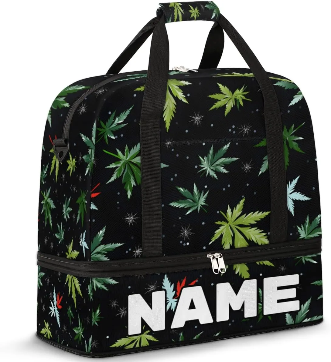 Tropical Marijuana Leaf Custom Foldable Duffle Bag with Shoes Compartment Personalized Large Capacity Waterproof Travel Weekender Bag Overnight Bag for Sports Gym
