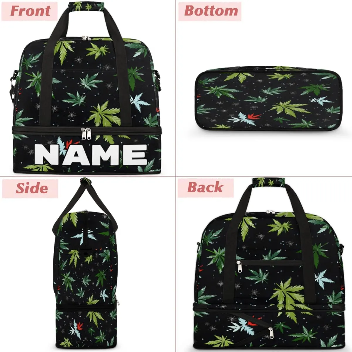 Tropical Marijuana Leaf Custom Foldable Duffle Bag with Shoes Compartment Personalized Large Capacity Waterproof Travel Weekender Bag Overnight Bag for Sports Gym