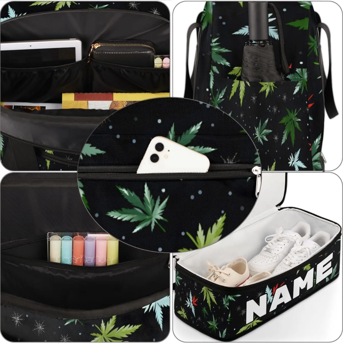 Tropical Marijuana Leaf Custom Foldable Duffle Bag with Shoes Compartment Personalized Large Capacity Waterproof Travel Weekender Bag Overnight Bag for Sports Gym