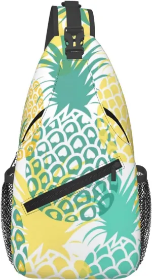 Tropical Pineapple Print Sling Bag Crossbody Backpack For Women Men Hiking Travel Over The Shoulder Multipurpose Bag