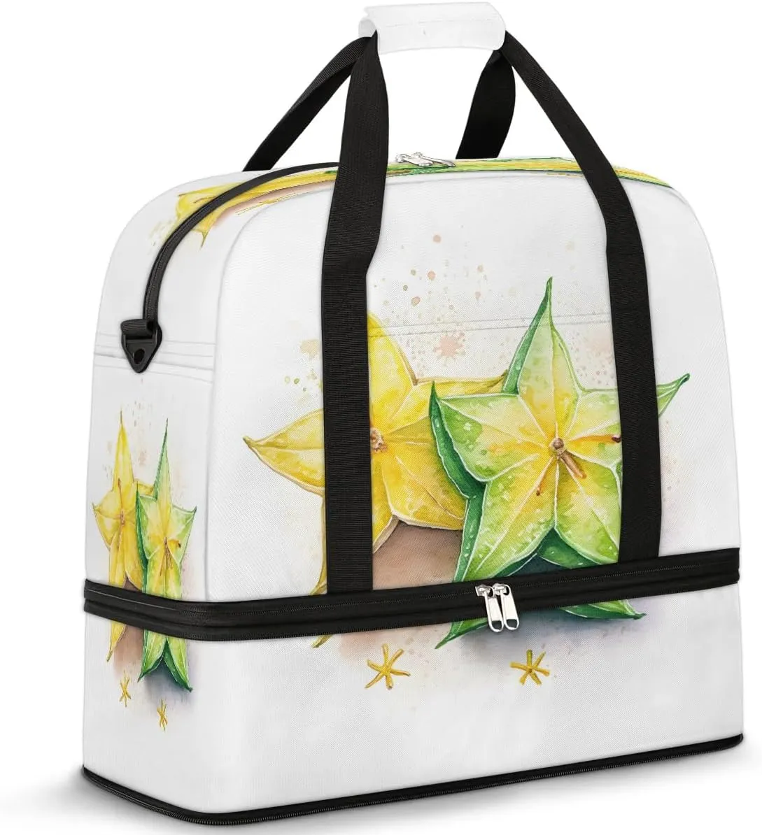 Tropical Starfruit Watercolor Travel Duffel Bag, Travel Essentials, Gym Bag for Women, Weekender Overnight Bag With Shoes Compartment, Carry On Bags for Airplanes