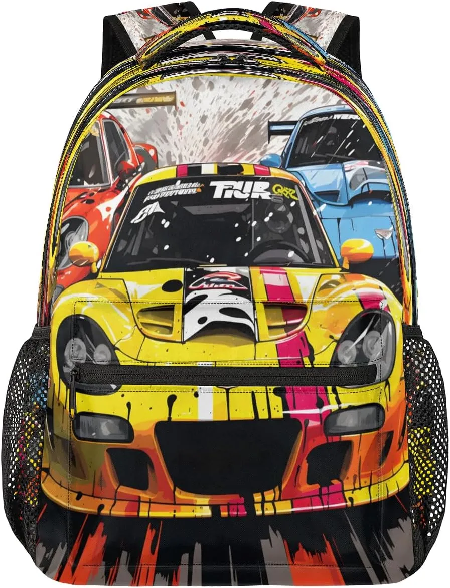 TropicalLife Color Race Car 16 Inch Travel Laptop Backpack for Women Men Computer Bag Business Rucksack Waterproof Casual Daypack