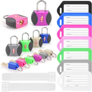 TSA Approved Luggage Lock and 6 Luggage Tags, Suitcase Locks with Keys and PPR/ABS Around Body, Suit for Suitcase,Luggage,Backpack,Laptop Bag,Locker 6 Pack Color Mixed