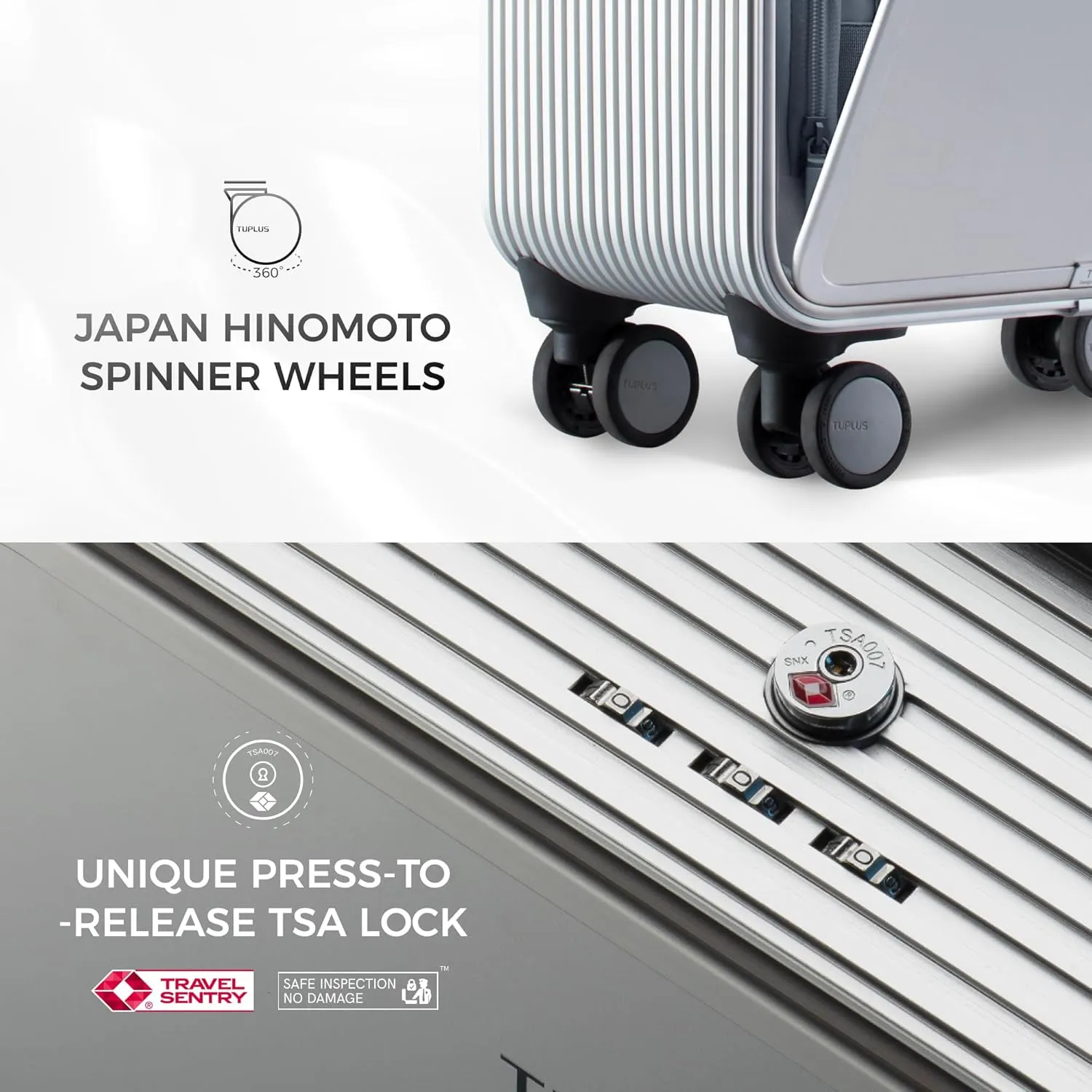 TUPLUS Aluminum Suitcase Hard Shell Luggage Hold Check in Travel Case with 4 Spinner Wheels, Quick Series