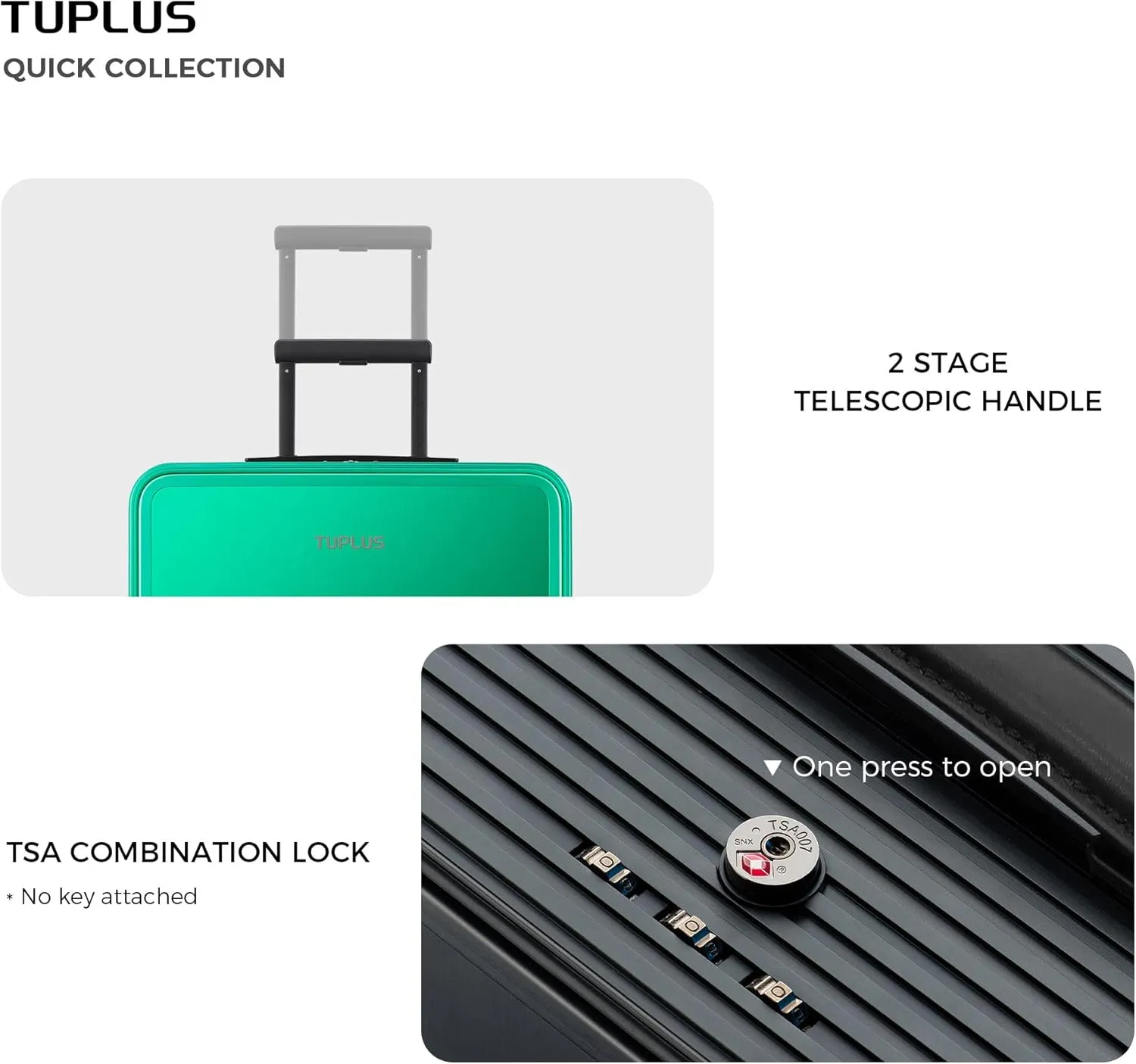 TUPLUS Aluminum Suitcase Hard Shell Luggage Hold Check in Travel Case with 4 Spinner Wheels, Quick Series