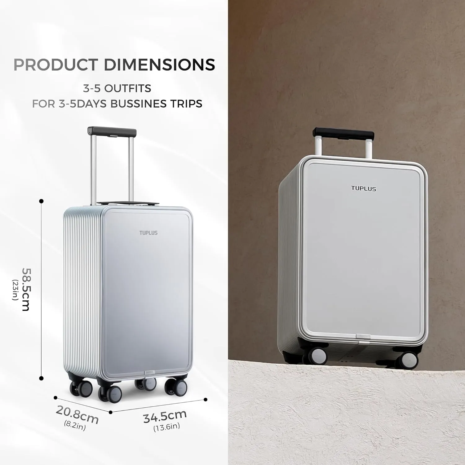 TUPLUS Aluminum Suitcase Hard Shell Luggage Hold Check in Travel Case with 4 Spinner Wheels, Quick Series
