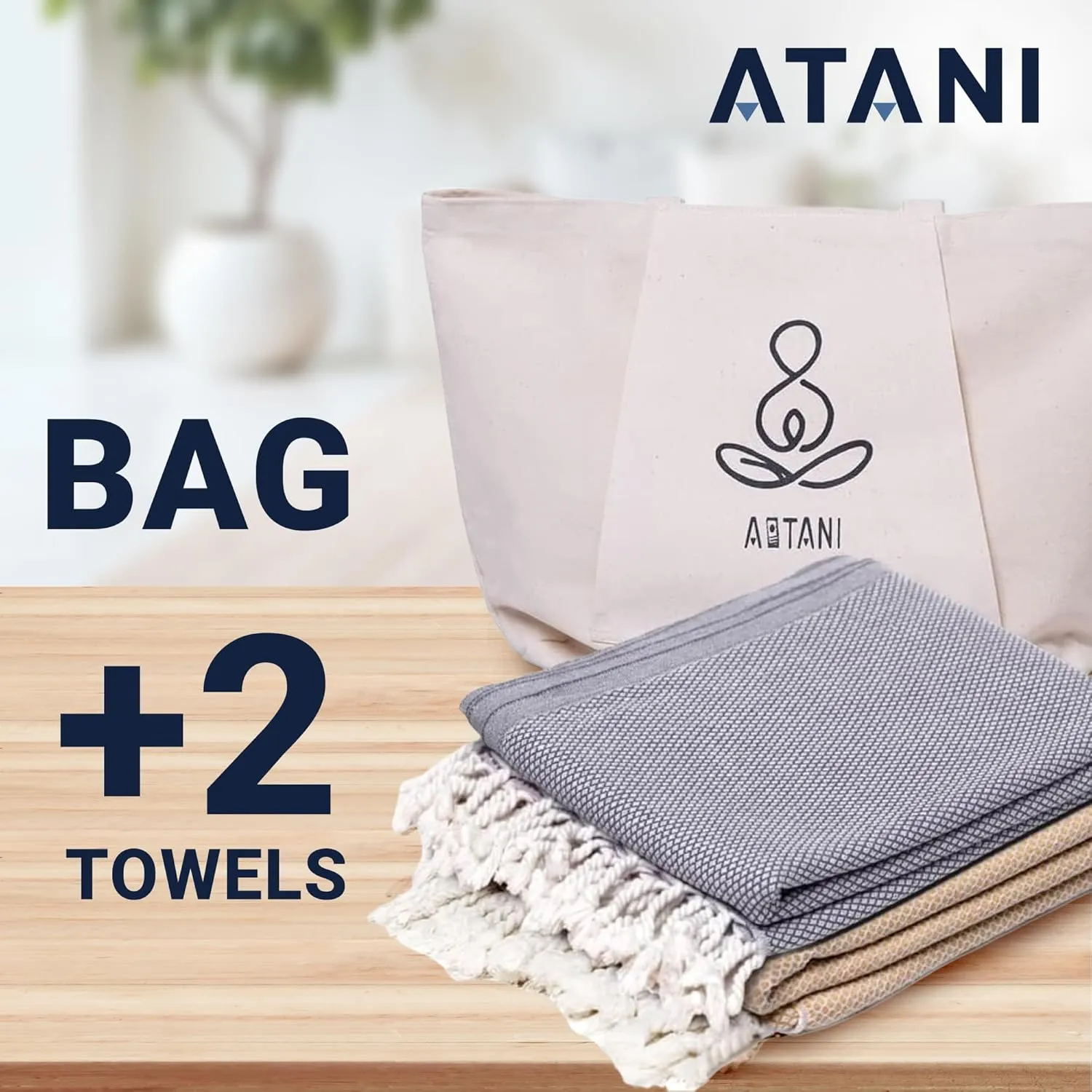 Turkish Beach Towel Pack of 2 (69x35 Inches), Oversized 100% Cotton Bath Towels Lightweight Quick-Dry Beach Blanket for Travel, Picnic, Camping, Yoga and Pool(Grey Yellow)