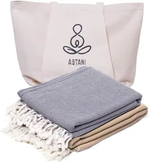 Turkish Beach Towel Pack of 2 (69x35 Inches), Oversized 100% Cotton Bath Towels Lightweight Quick-Dry Beach Blanket for Travel, Picnic, Camping, Yoga and Pool(Grey Yellow)