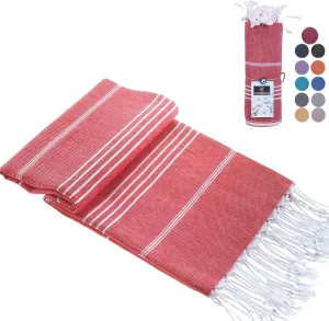 Turkish Beach Towel with Travel Bag 39 x 71 Quick Dry Sand Free Lightweight Large Oversized Beach Towel Turkish Towels Light Beach Towel Travel Towels (Red)