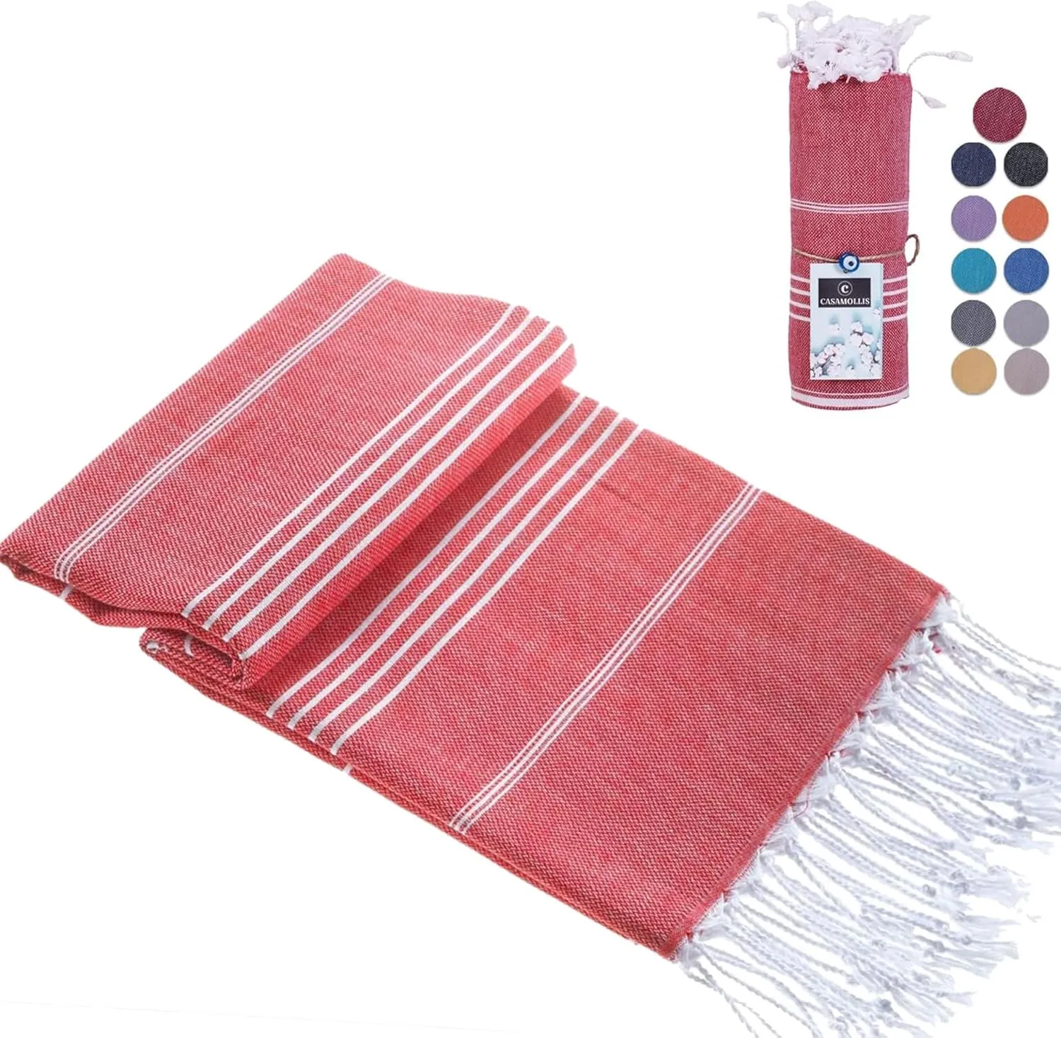 Turkish Beach Towel with Travel Bag 39 x 71 Quick Dry Sand Free Lightweight Large Oversized Beach Towel Turkish Towels Light Beach Towel Travel Towels (Red)