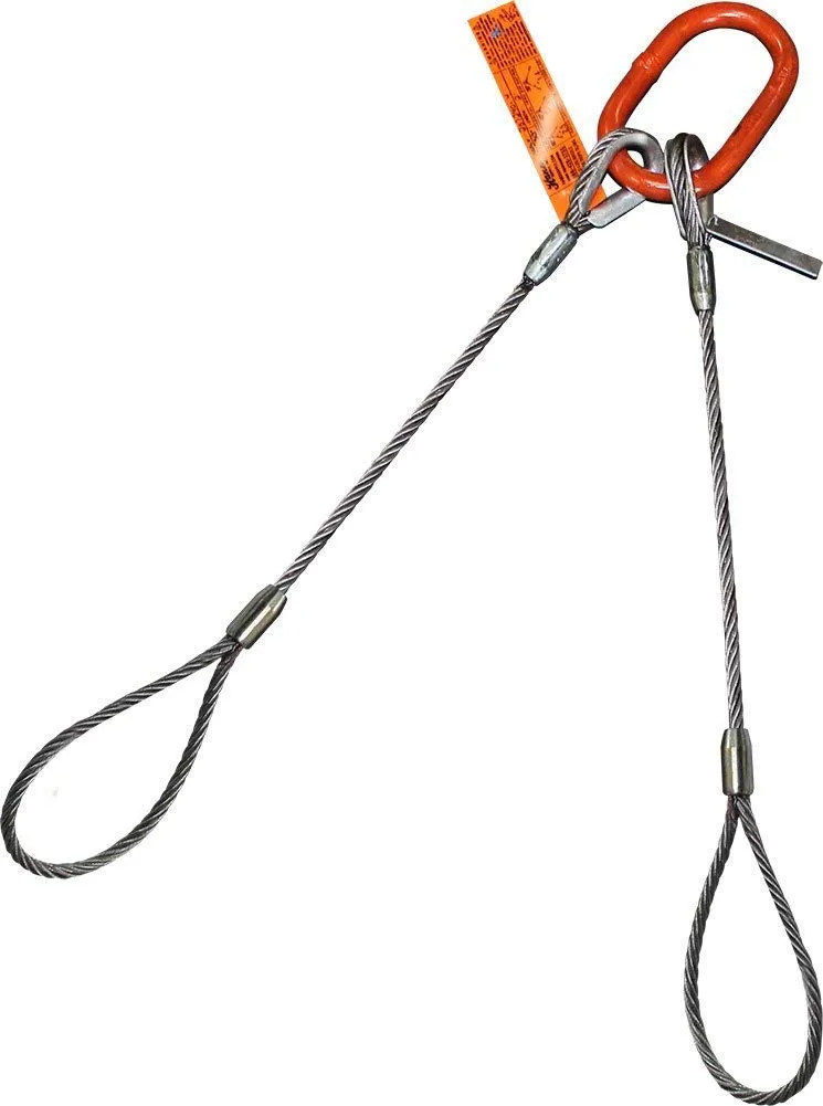 Two Leg Wire Rope Sling | 1.1 Ton Vertical Rated | Flemish Loop Ends | 1/4" Dia. | 6' Length | EIPS 6x25 IWRC | Hanes Supply (HSI) Heavy Duty Rigging Cable for Lifting and Towing