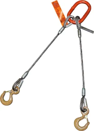 Two Leg Wire Rope Sling | 37 Ton Vertical Rated | Eye Hooks with Safety Latches | 1-1/2" Dia. | 30' Length | EIPS 6x37 IWRC | Hanes Supply (HSI) Heavy Duty Rigging Cable for Lifting and Towing