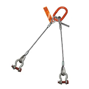 Two Leg Wire Rope Sling | 49 Ton Vertical Rated | Thimble-to-Bolt Anchor Shackle | 1-3/4" Dia. | 14' Length | EIPS 6x37 IWRC | Hanes Supply (HSI) Heavy Duty Rigging Cable for Lifting and Towing