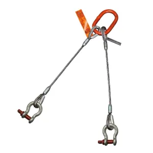 Two Leg Wire Rope Sling | 63 Ton Vertical Rated | Thimble-to-Screw Pin Anchor Shackle | 2" Dia. | 30' Length | EIPS 6x37 IWRC | Hanes Supply (HSI) Heavy Duty Rigging Cable for Lifting and Towing