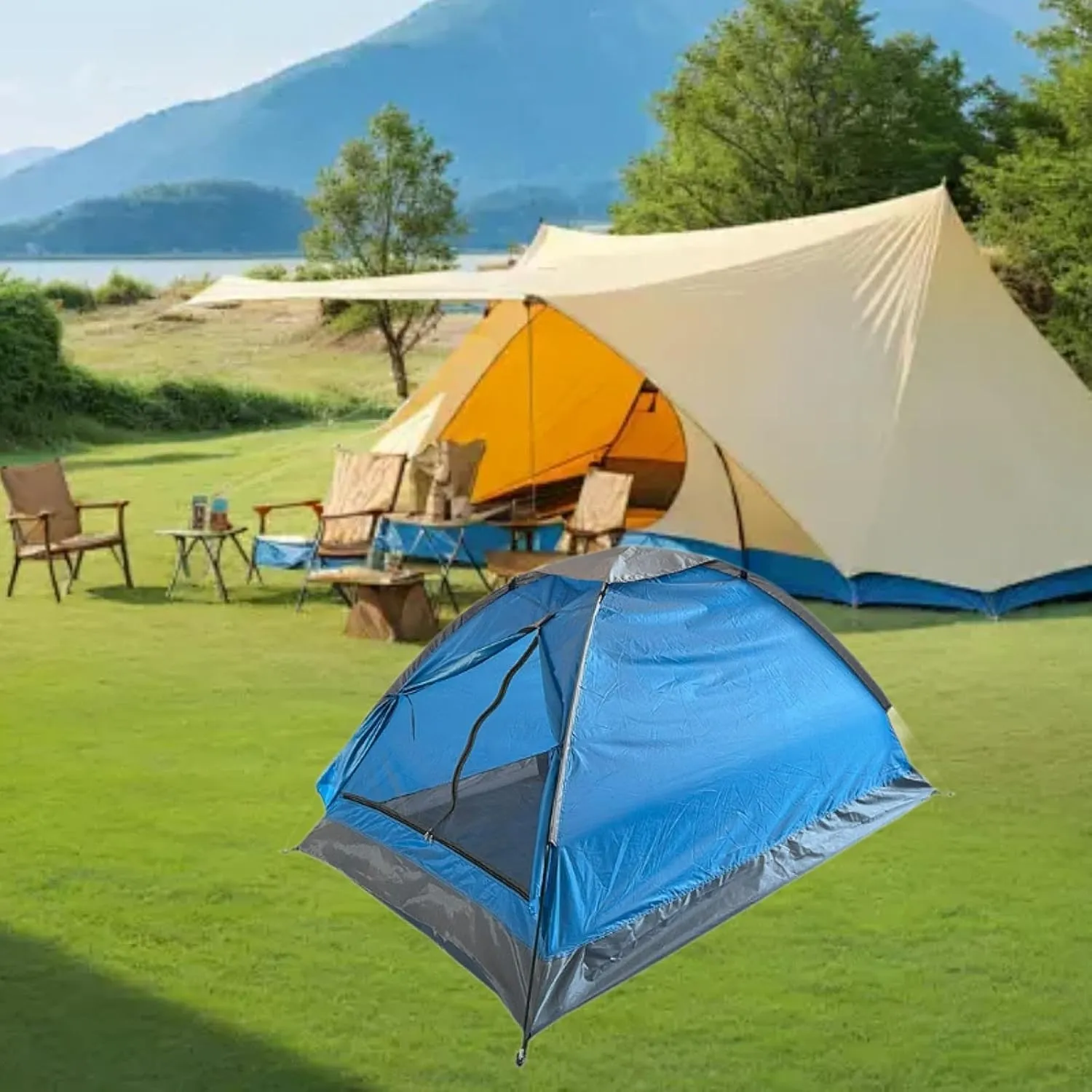 Two Person Camping Tent Easy Quick Setup Dome Water Resistant Single Layer Shelter Tent for Backyard Yard Picnic Lawn