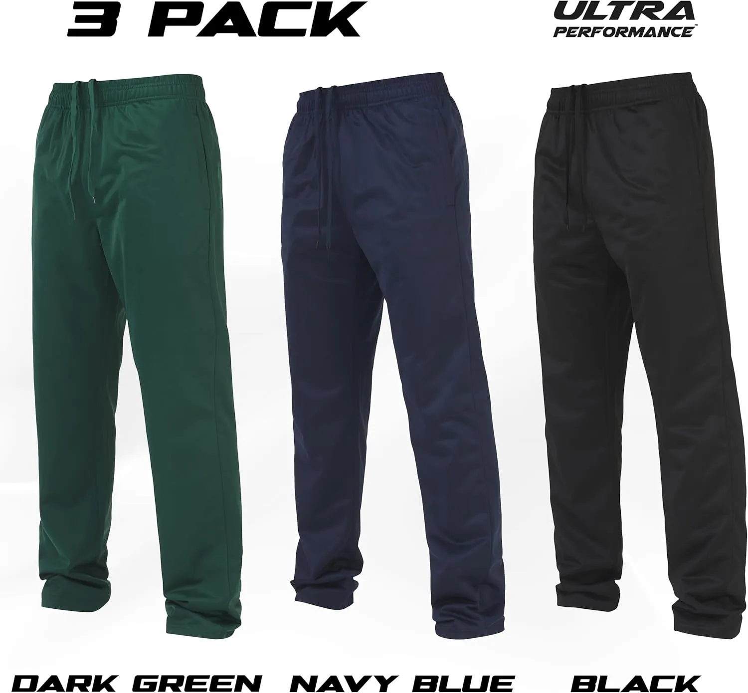 Ultra Performance 3 Pack Mens Athletic Open Bottom Sweatpants Active Track Pants Casual Tricot Wide Leg Sweat Pants for Men