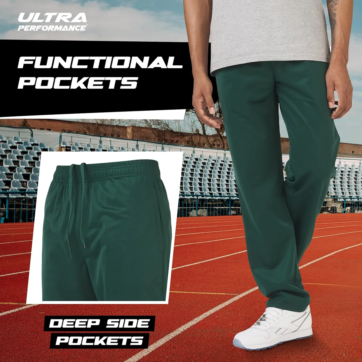 Ultra Performance 3 Pack Mens Athletic Open Bottom Sweatpants Active Track Pants Casual Tricot Wide Leg Sweat Pants for Men