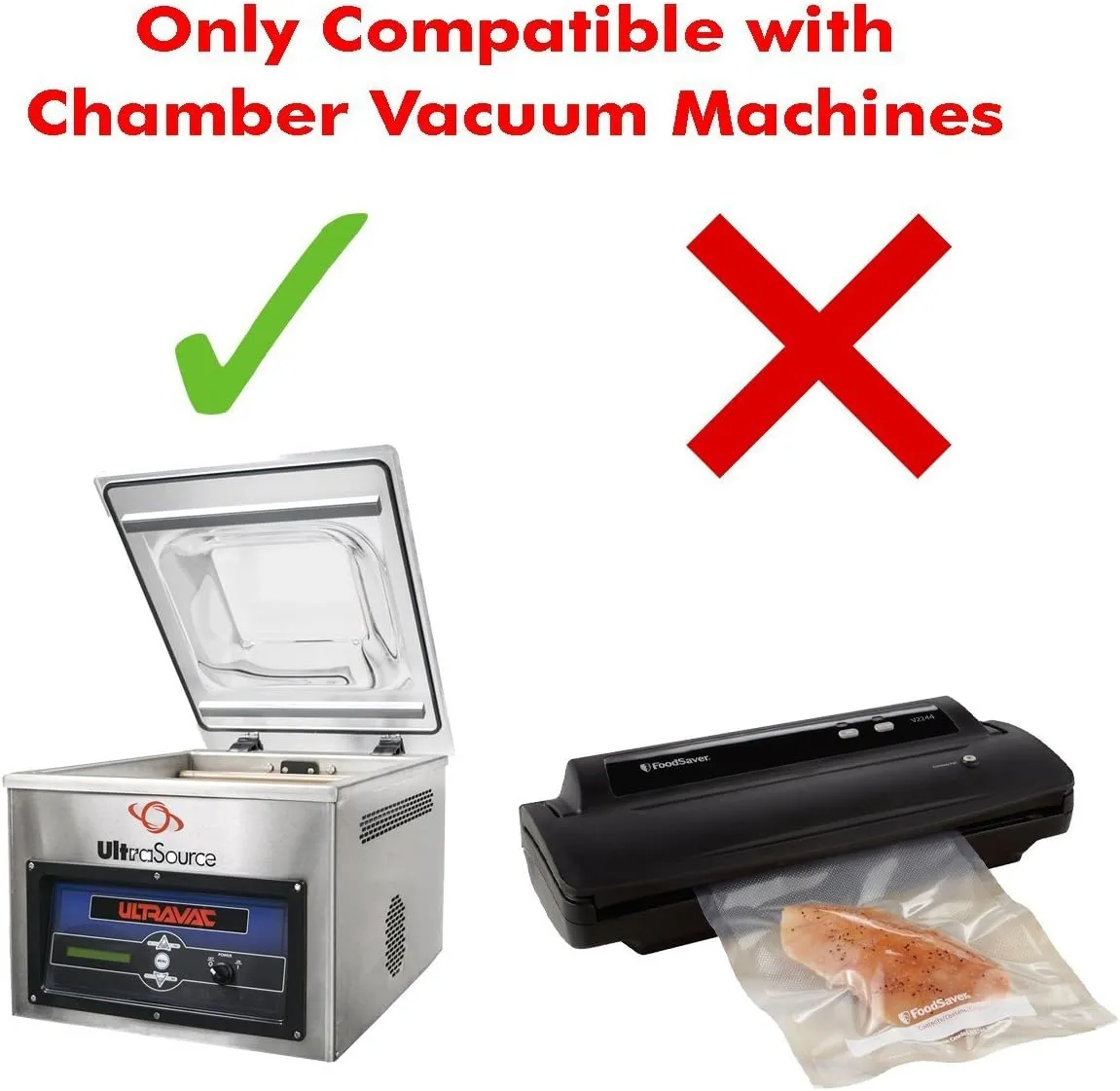 UltraSource - Chamber Machine Pouches 3 Mil Thickness, 8 x 12 inches, Half Gallon Capacity, Pack of 1000 Vacuum Chamber Pouches, BPA-Free Pre-Cut Chamber Vacuum Sealer Bags with tear notch