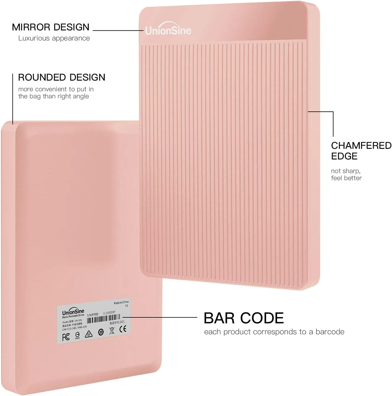 UnionSine 500GB Ultra Slim Portable External Hard Drive USB3.0 HDD Storage Compatible for PC, Desktop, Laptop,Mac, Xbox One, Xbox 360, PS4(Pink) HD-2510