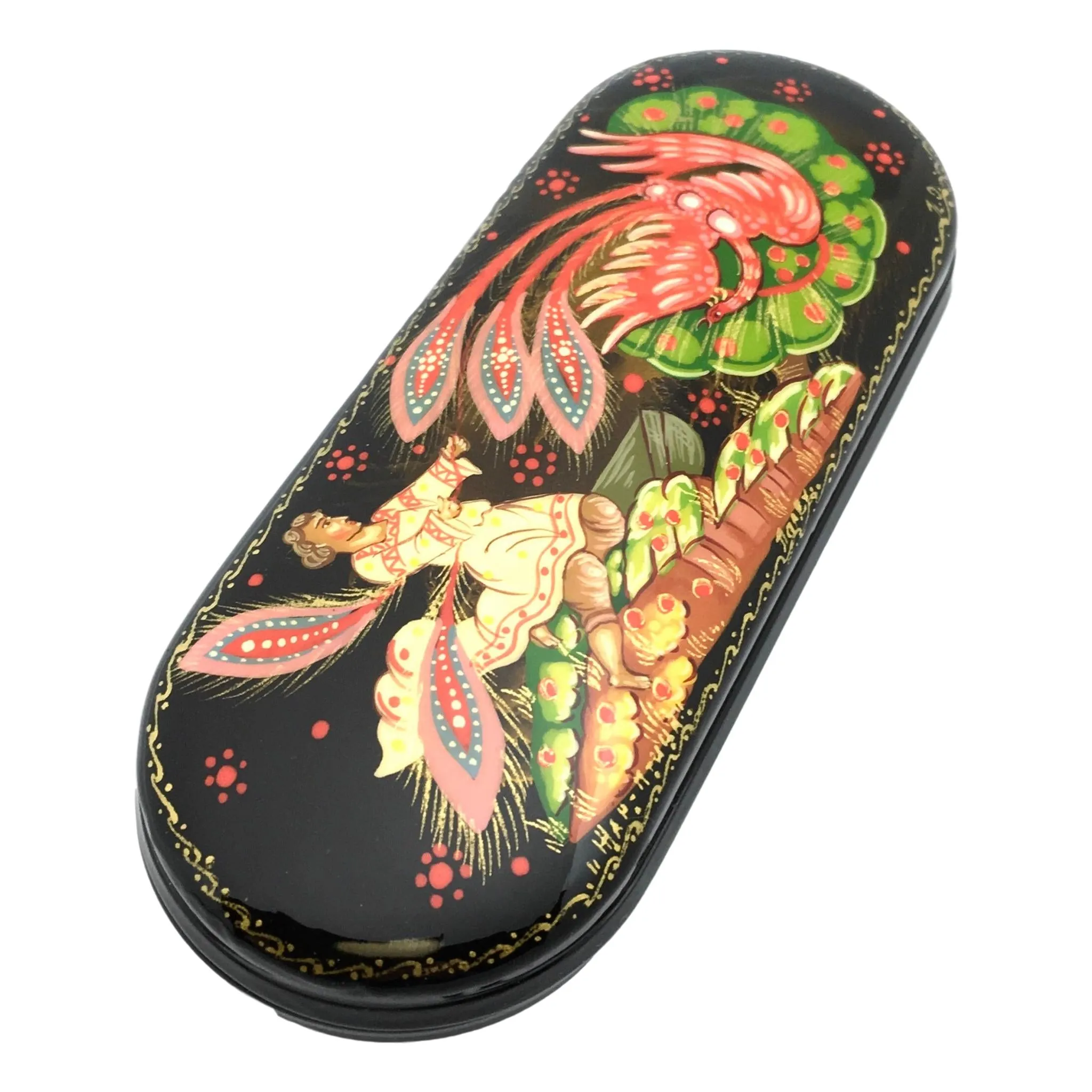Unique Russian Souvenir Eyeglass Holder Folk Art Firebird
