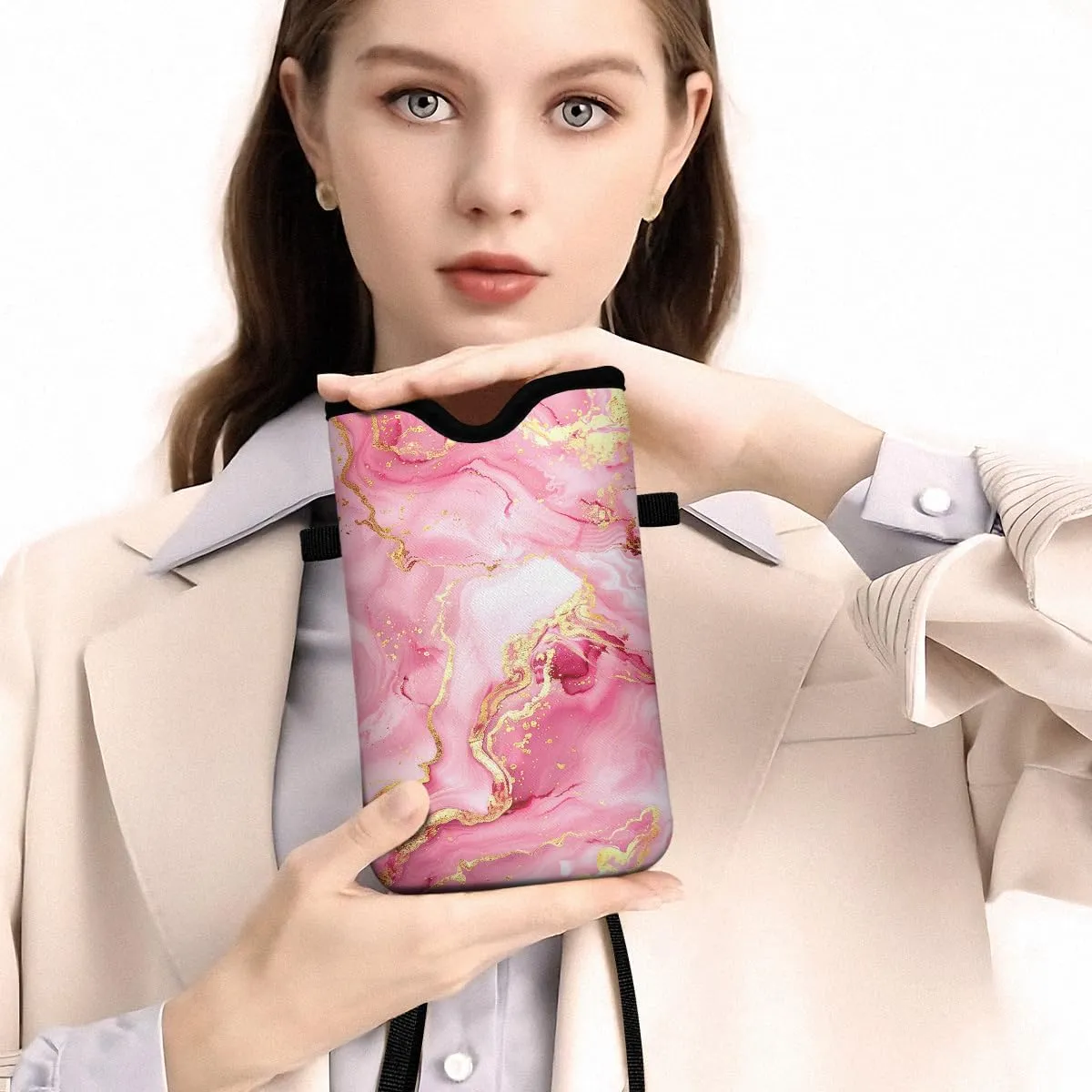 Universal Phone Sleeve Pouch with Crossbody Strap 7.6 X 4.3 Inches Shockproof Water Resistant Mobile Protection Bag-Pink Neoprene Phone Pouch Bag