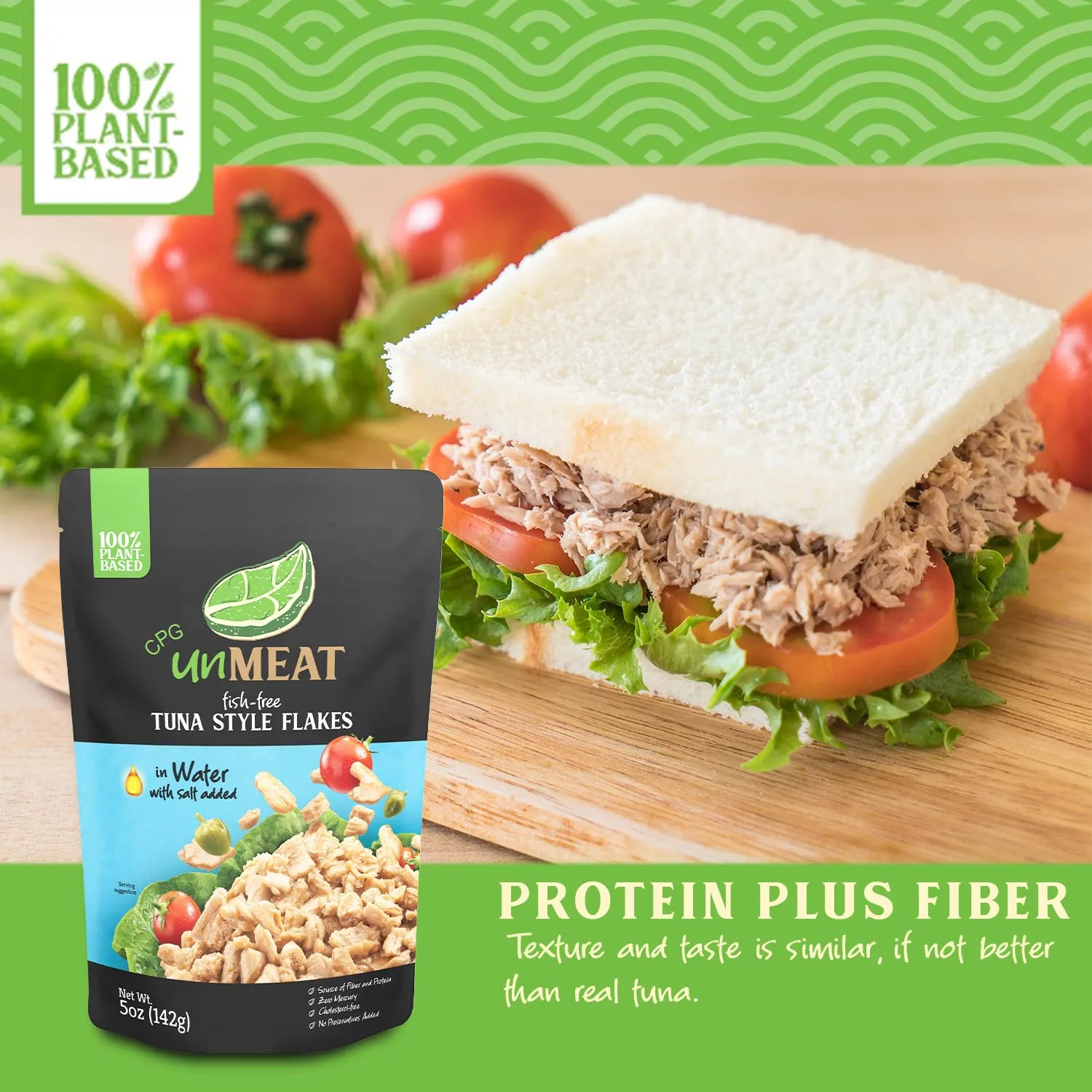 unMEAT Plant Based Tuna Style Flakes | Easy to Prepare Plant Based Tuna Pouch | Tuna in Water, 5 Ounce Pouch (Pack of 6)