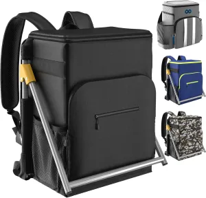 Upgraded Insulated Cooler Backpack Chair, Built-in Folding Chair, 40 Can Capacity, Leakproof Liner for Beach, Picnic, Park, Everlasting Comfort