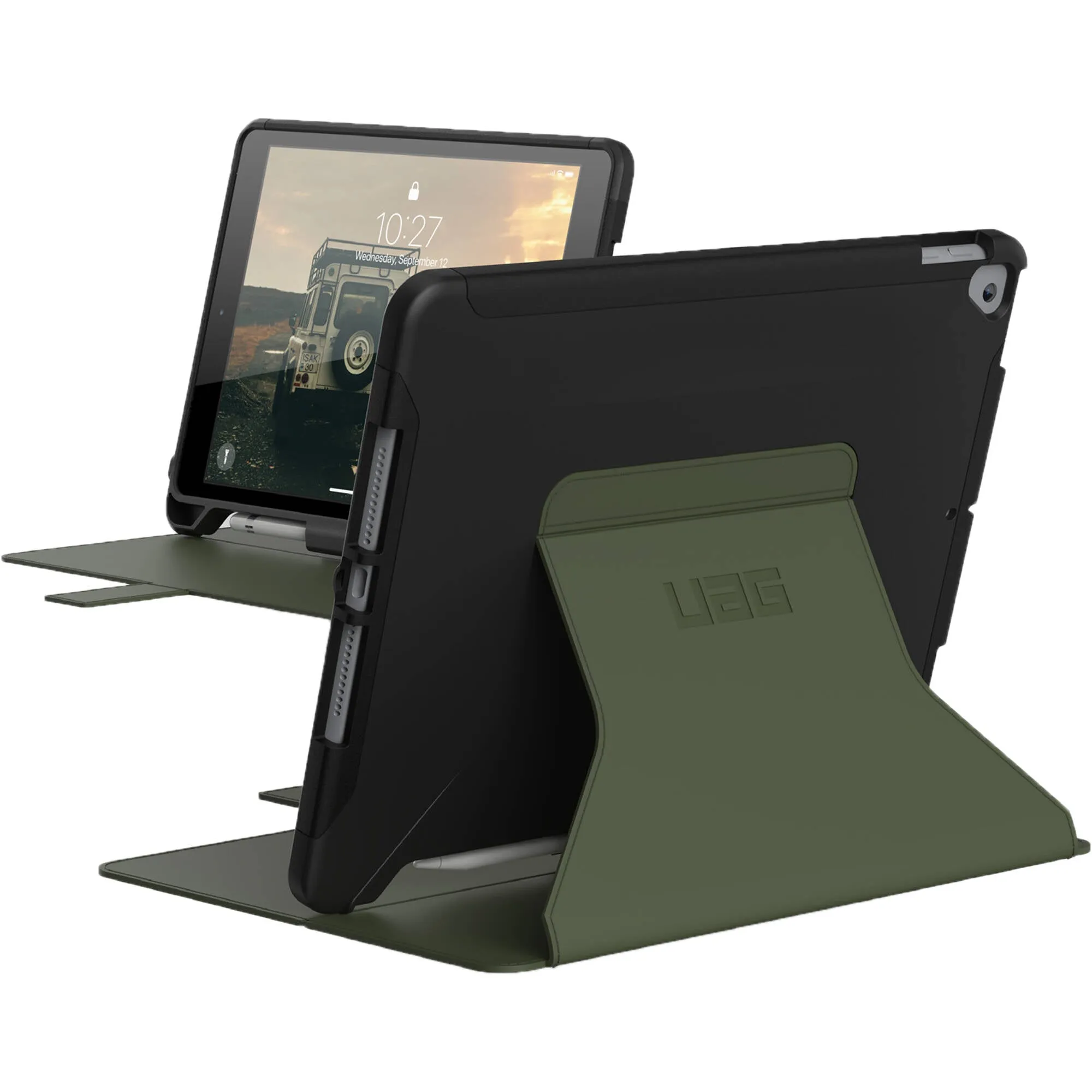 Urban Armor Gear Scout Folio Case for 10.2" iPad 7th, 8th, and 9th Gen (Black/Olive, OEM Packaging)