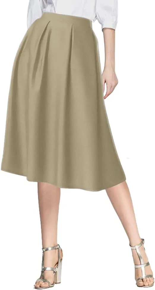 Urban CoCo Women's Knee Length Casual Work 2024 Fall Elastic Waist A Line Midi Skirt with Pocket